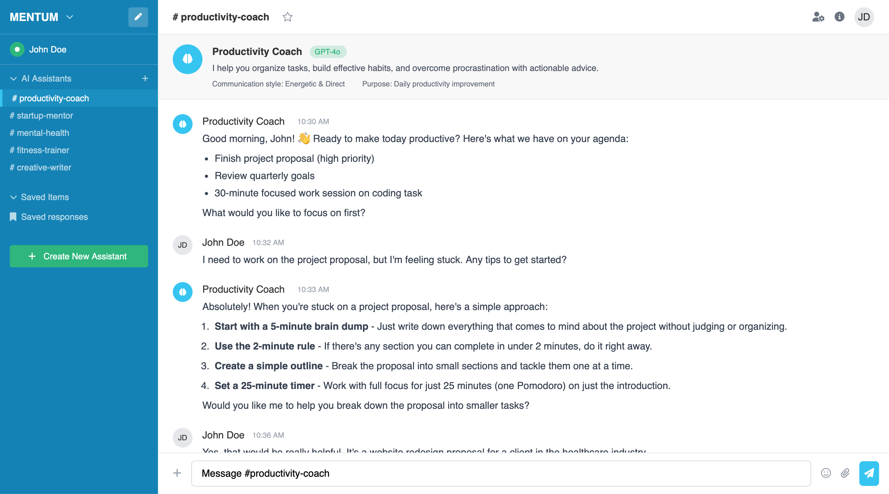 AI Productivity Coach Interface