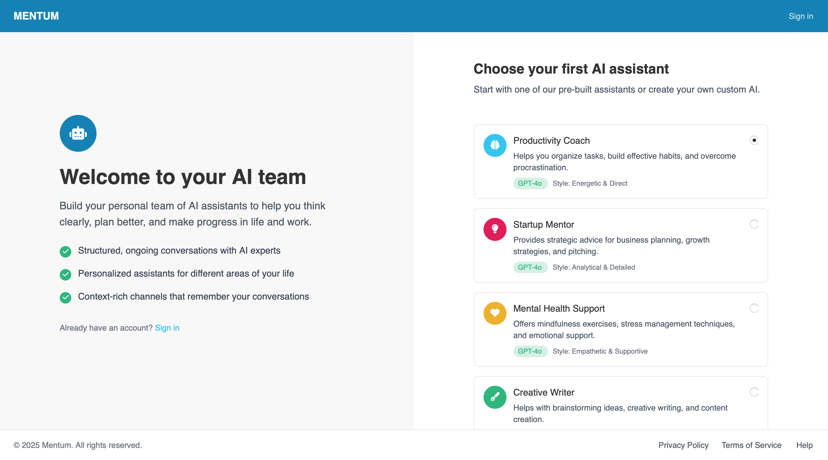 MENTUM App Interface